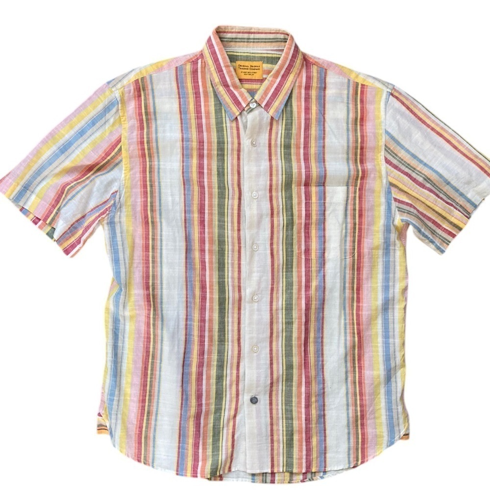 Original Madras Trading Company Stripe Madras Men’s Button Down Shirt Multi